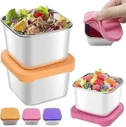 Snack Box, 3PCS Stainless Steel Food Containers with Lids, Leakproof Overnight Oats Container, Reusable Salad Dressing Pots for School, Pinic, Office, Travel