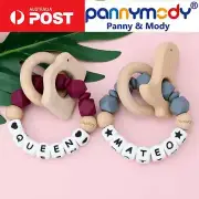 Personalised Teething Ring Gym Rattle, Sensory Chew Bracelet Wood Teething Rings