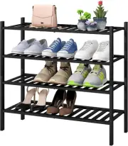4-Tier Black Bamboo Shoe Rack for Entryway, Stackable | Foldable | Natural, Shoe