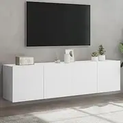 Wall-Mounted TV Cabinets, 2-Piece White Floating Entertainment Unit for Living Room, Durable Engineered Wood Storage