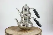 Turkish Handmade Copper Teapot Set Samovar Double kettle Çaydanlik Chisel Work