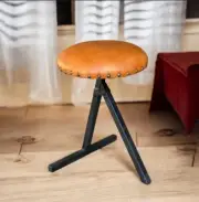 Leather Foldable Portable Handmade Sitting Iron Stool Solid Relax Stool
