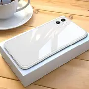 Square Liquid Tempered Glass Case for iPhone 14 13 11 12 Mini Pro Max XS XR X 7 8 Plus Silicone Candy Cover Protection,White,for iPhone XR