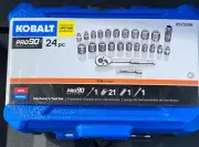 Kobalt 3/8” Drive 24 Piece Pro 90 Ratchet & SAE & Metric Sockets 0573336