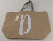 Rare Mud Pie Jute Tote Beach Bag Sequins Initial Letter "D" Handbag Women