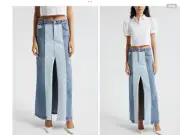 Alice & Olivia RYE TWO-TONE SLIT FRONT DENIM MAXI SKIRT,NWT,sz.26 orig$375