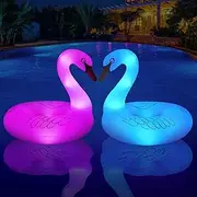 Inflatable Swan Pool Float with Colorful Lights, FlyfreeU Solar Powered LED Color Changing Swan Swim Tube Rings, 42'' Large Pool Beach Floaties Lake and Beach Floaty Summer Pool Raft Lounge for Adults