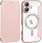 Flip Protective PU Leather Wallet Case for iPhone 16 Plus Compatible with MagSafe, Protection Matte Phone Case Cover (Pink, iPhone 16 Plus)