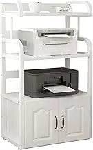 Printer Stand,3 Layer Wooden Partition Storage Shelves,Media Stand Cabinet,Home Office Desk Organizer for Fax Machine Scanner Files Books(White)
