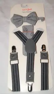 cat & jack child youth toddler bow tie suspenders & pocket square set new gray