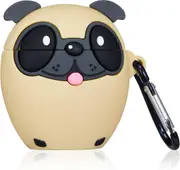 Red Lips Dog Case for Airpod 1/2, Fashion Cool Silicone Design Character Case for Airpods, Unique Animal Pug Women Girls Boys Case for Air Pods 2&1