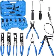 Glarks 9Pcs Blue Flexible Hose Clamp Pliers Set, Long Reach Spring Wire Clip Plier Hose Clamp Pliers Remover Kit for Replacement of Fuel, Oil, Water Hose
