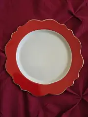 Grace’s Teaware 9” Scalloped Edge Salad Plates, Red, White and Gold
