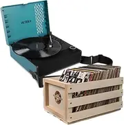 [Victrola] Revolution GO Portable Bluetooth Turntable with Record Storage Crate, Blue