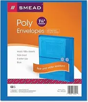 Smead Poly String & Button Booklet Envelope, 9 3/4 x 11 5/8 x 1 1/4, Blue, 5/Pack