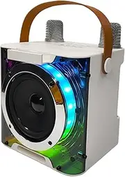 Karaoke with 2 Wirel Microphones BT Microphone and Speaker KTV Set with Light Effects Handheld Mic Lightweight Portable Karaoke System s for Birthday Home Party White