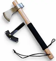 Tomahawk Axe High Carbon Steel | 50 CM Polished Blade with Paracord-Wrapped Handle, Lanyard, and PU Leather Sheath for Camping, Bushcraft, Survival, and Wood Splitting
