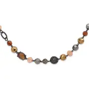 Fashion 1928 Jewelry Black-Plated Textured And Faceted Multicolor Glass Beads In Brown Hematite Shades 42 Inch Black Velour Cord Necklace