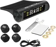 Tire Pressure Monitoring System, Wireless Solar Tire Pressure Monitoring System External Sensors, LCD Display, Alarm Modes & USB/Solar Charging for Vehicles