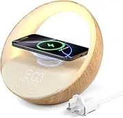 FUNFOR Alarm Clock with Wireless Charging, Speakers Bluetooth 5.3, 15W Wireless Charger Bedside Alarms Clocks, Sunrise Simulation Wake Up Night Light, 2400 mah Alarm Clock for Bedroom Iphone/Samsung