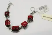 Red Jasper Sterling Silver Link Toggle Bracelet Vintage New With Tags 7"