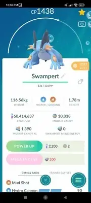 Pokemon Swampert Under 1500CP 3moves (Hydro Cannon) - TRA'DE GO - Description