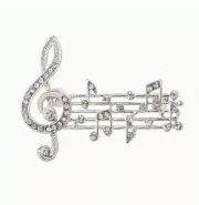 Clear Rhinestone Crystal Brooch Music Notes Treble Clef