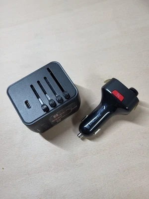 Syncwire Car FM Transmitter Bluetooth & Universal USB Travel Adapter Bundle New