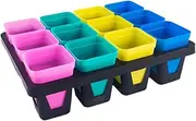 Whtkoph Nursery Pots Tray, Flower Pot Carrying Holder, Portable, Wear-Resistant, Strong Bearing Capacity, Small Seedling Pot Stand, 12 Cell, as described