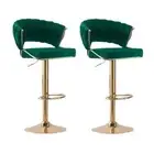 SERENITà Green Velvet Padded Golden Round Base Barstools Chairs x 2