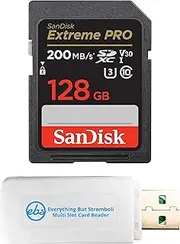 Everything But Stromboli SanDisk Extreme Pro 128GB UHS-I SDXC Memory Card Works with Sony Mirrorless Camera ZV-E1 (SDSDXXD-128G-GN4IN) U3 V30 4K UHD Bundle with (1) SD Card Reader