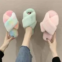 在飛比找ETMall東森購物網優惠-women Rainbow fur slippers lad