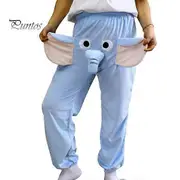 Cartoon Elephant Pattern Pajama Pants Wide Leg Design Women Men Lounge Pants Elastic Waistband Mid-Rise Pajama Bottoms blue L