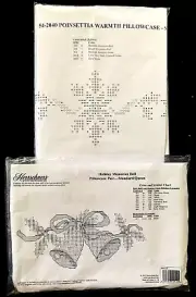 Xmas Craft Headstart 2prs PILLOWCASE Stamped Cross Stitch Kits BELLS, POINSETTIA