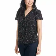 Hilary Radley Ladies' Printed Blouse, Black/Off White Small