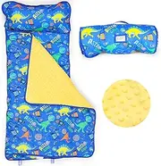 Dinosaur Toddler Nap Mat with Removable Pillow - for Kids Ages 3-6 Years - Roll Up Design Great for Preschool, Daycare - Soft Kids Sleeping Bag for Toddlers