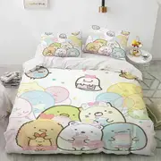 v196 Bed Sheets Printed Cartoon Sumikko Gurashi Duvet Cover Anime Kawaii Bedding Set Double Twin Full Queen King Adult Kids Quilt Cover 3-Piece Beddin