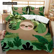 v1365 Bed Sheets Sloth Duvet Cover Set Cartoon Space Sloth Bedding Set Sloth Animal Comforter Cover Double Queen King Size Polyester Quilt Cover 3-Pie