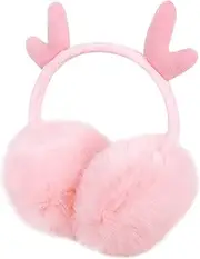 [MIHOTA] Warm Earmuffs,Snood Cartoon Adult Antlers Warm Adjustable Windproof Child Christmas Design Earmuffs Winter Sports Equipment Kids Snowmobile (Color : Pink, Size : One Size)