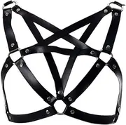 [PETM•HS] Women Punk Leather Harness Bra Adjust Body Breast Cage Metal Ring Tops Strap Gothic Festival Rave Halloween Costum