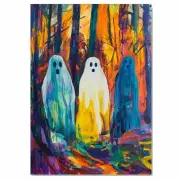 Colorful Ghosts in Abstract Forest Print Flat Rolled, Framed or Wrapped Canvas