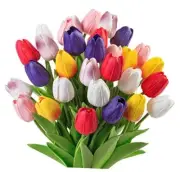 30 Pcs Multicolor Artificial Tulip Flowers Fake Tulips PU Real Multi Color