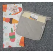 MU Kitchen Oven Mitt Potholder Ice Cream 100% Cotton Terry Lined 2pc Set Gift