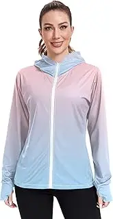 [GAIGEO] Blush Pink Light Sky Blue Gradient Women's Rash Guard Jacket Long Sleeve Tops UPF 50+ Sun Shirts UV Rashguard S