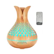 Essential Oil Aroma Diffuser And Remote - 500ml Vase Flower Wood Mist