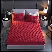 Bedding Crystal Velvet Thick Quilted Mattress Cover Solid Color King Size Quilted Sheets Soft and Warm Double Bed Cover(Burgundy,90x200-UK Single)
