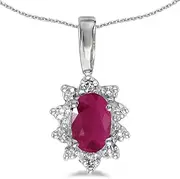 [LXR] 10k White Gold Oval Ruby And Diamond Pendant