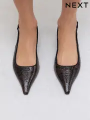 Chocolate Brown Snake Forever Comfort® Point Toe Low Slingback Kitten Heels (F25486) | $64
