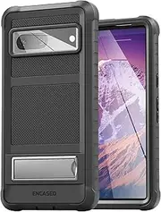 [ENCASED] Kickstand Case Designed for Google Pixel 7 [Ultra Protective] Full-Body Case with Metal Stand, Black