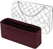 JLYZ Moon Classic Flap Insert, Purse Organizer Insert Compatible with Chanel Classic Flap Small, Lightweight and Silky Smooth, Bag Organizer for CF Small 23 (Small,Silky Burgundy)